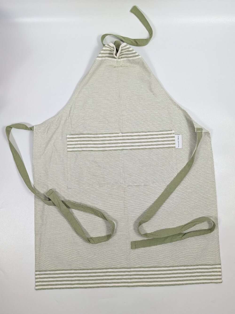 Williams-Sonoma Classic Bay Stripe Apron Sage Green 100% Cotton Pocket OSFM